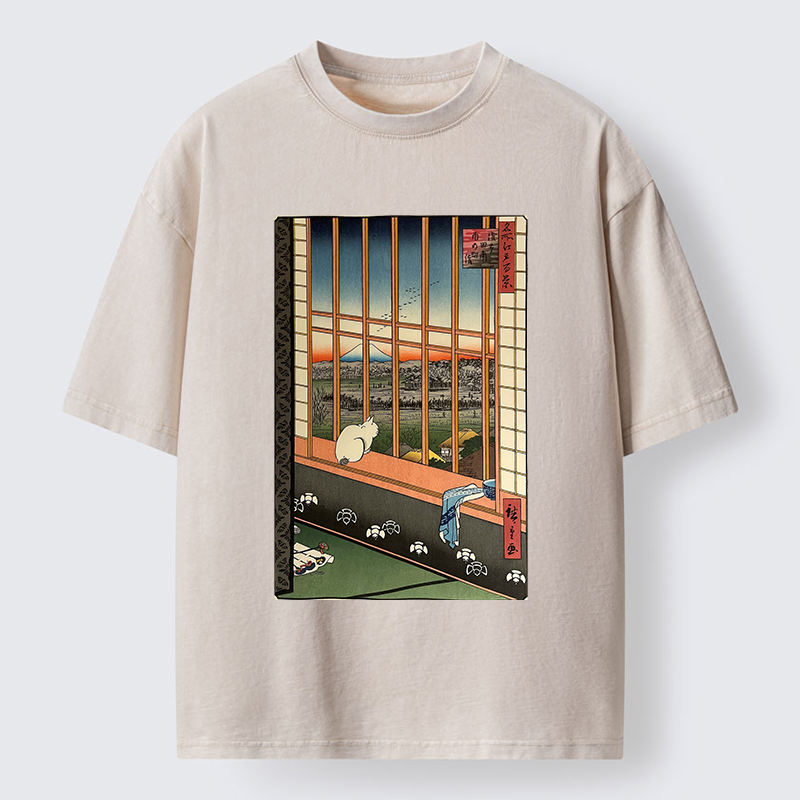 Tokyo-Tiger Cat By The Window Washed T-Shirt