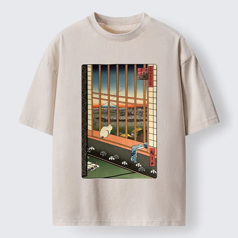 Tokyo-Tiger Cat By The Window Washed T-Shirt