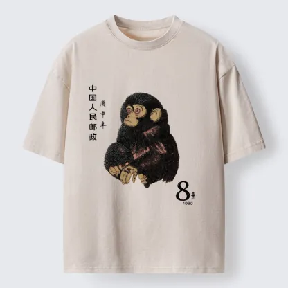 Tokyo-Tiger Cute Little Monkey Washed T-Shirt