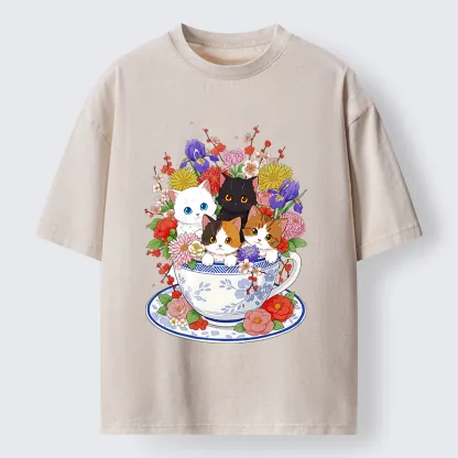 Tokyo-Tiger Four Adorable Kittens Washed T-Shirt