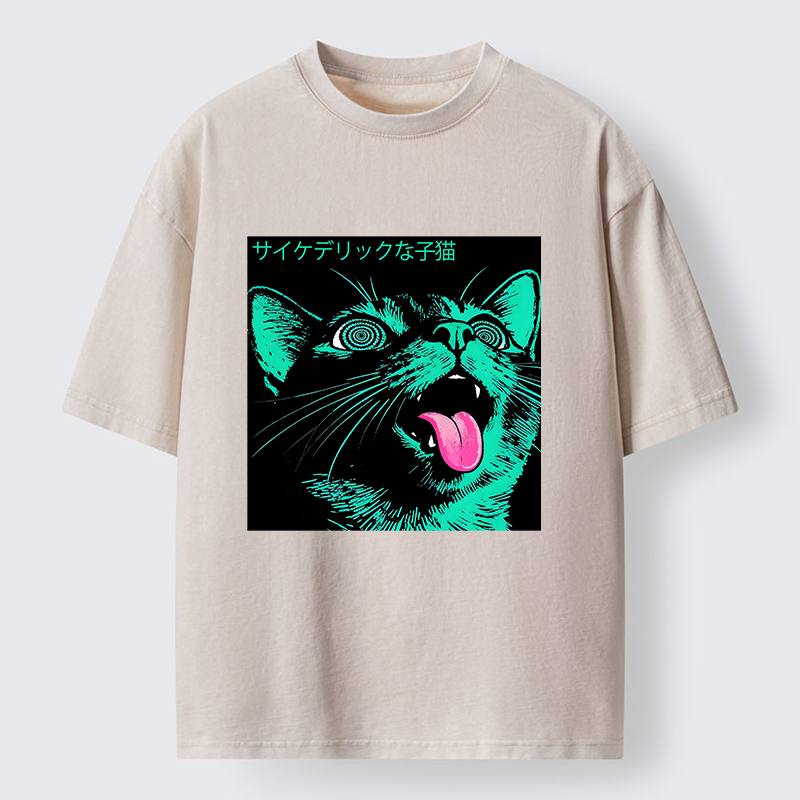 Tokyo-Tiger Psychedelic Kitten Washed T-Shirt