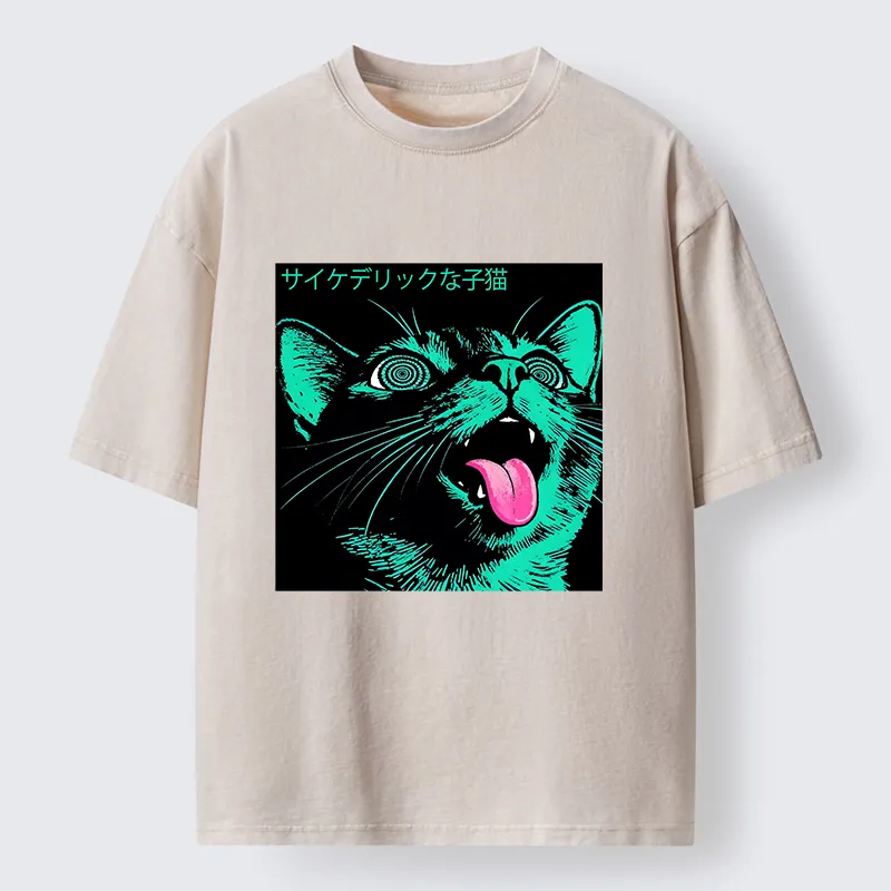 Tokyo-Tiger Psychedelic Kitten Washed T-Shirt
