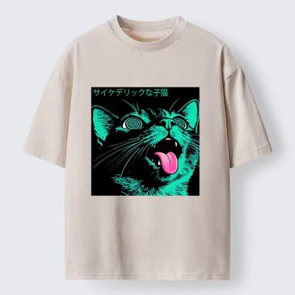 Tokyo-Tiger Psychedelic Kitten Washed T-Shirt