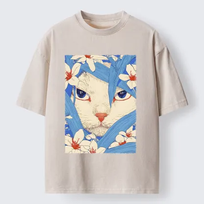 Tokyo-Tiger Cat In The Grass Washed T-Shirt