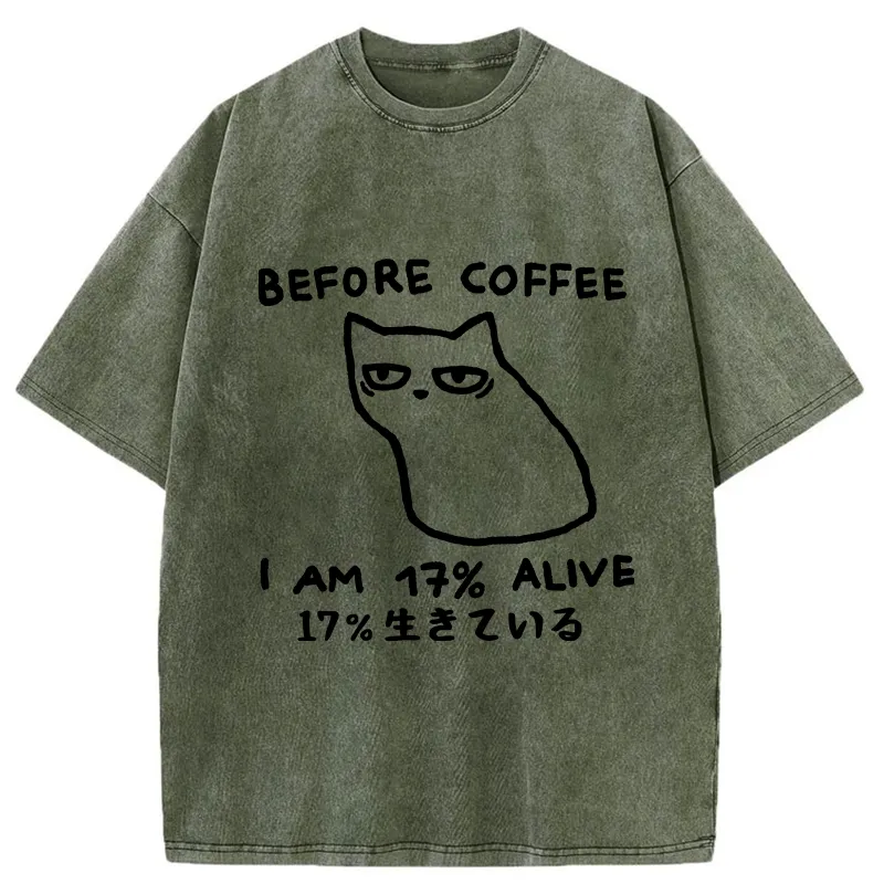 Tokyo-Tiger Before Coffee I Am 17% Alive Washed T-Shirt