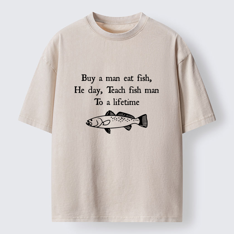 Tokyo-Tiger Man Eat Fish Meme Washed T-Shirt