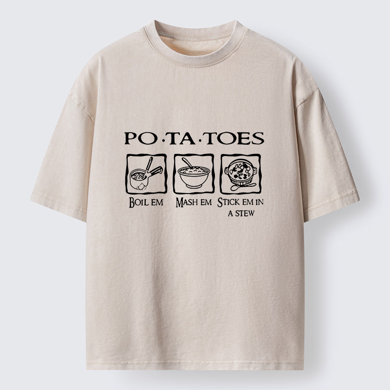 Tokyo-Tiger Potatoes Boil Em Mash Em Stick Em Washed T-Shirt