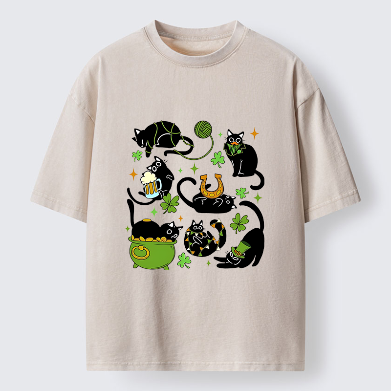 Tokyo-Tiger St Patrick's Day Black Cat Funny Washed T-Shirt