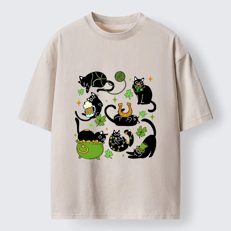 Tokyo-Tiger St Patrick's Day Black Cat Funny Washed T-Shirt