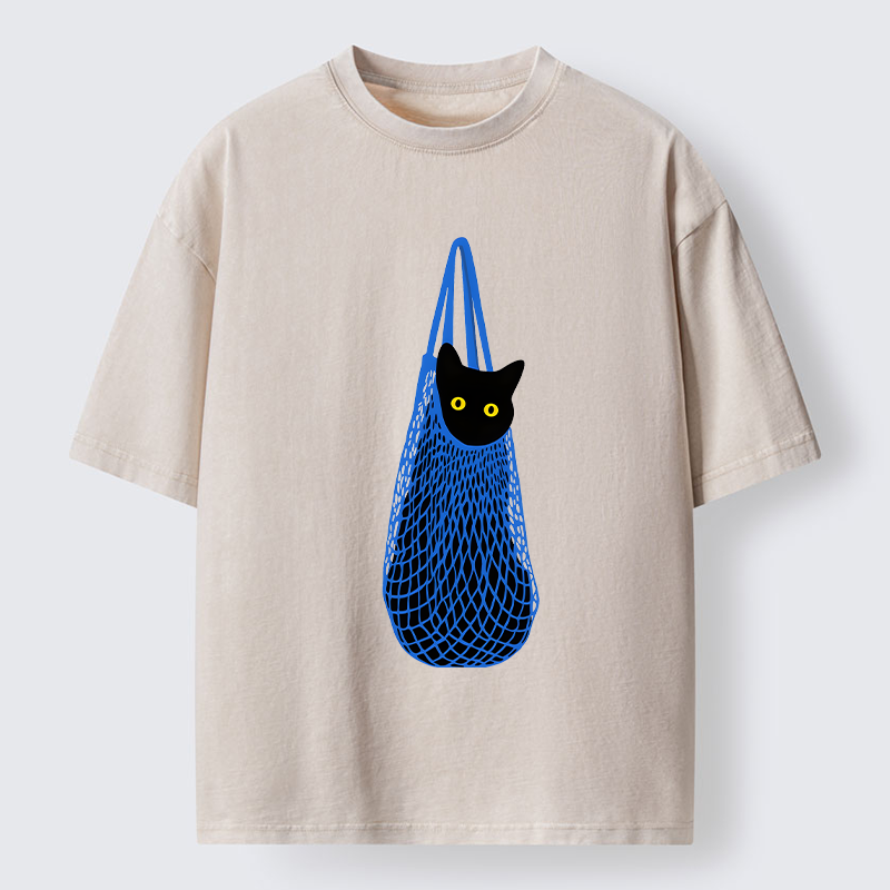 Tokyo-Tiger Cat In A Bag Washed T-Shirt