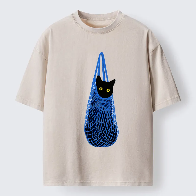 Tokyo-Tiger Cat In A Bag Washed T-Shirt