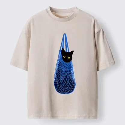 Tokyo-Tiger Cat In A Bag Washed T-Shirt