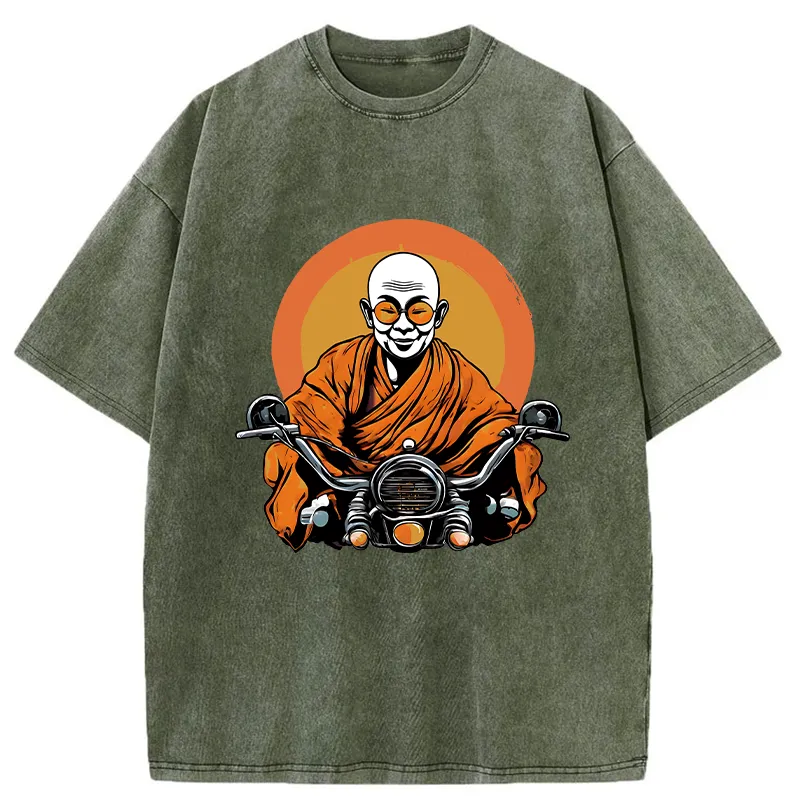 Tokyo-Tiger Monks Riding Motorcycles Washed T-Shirt