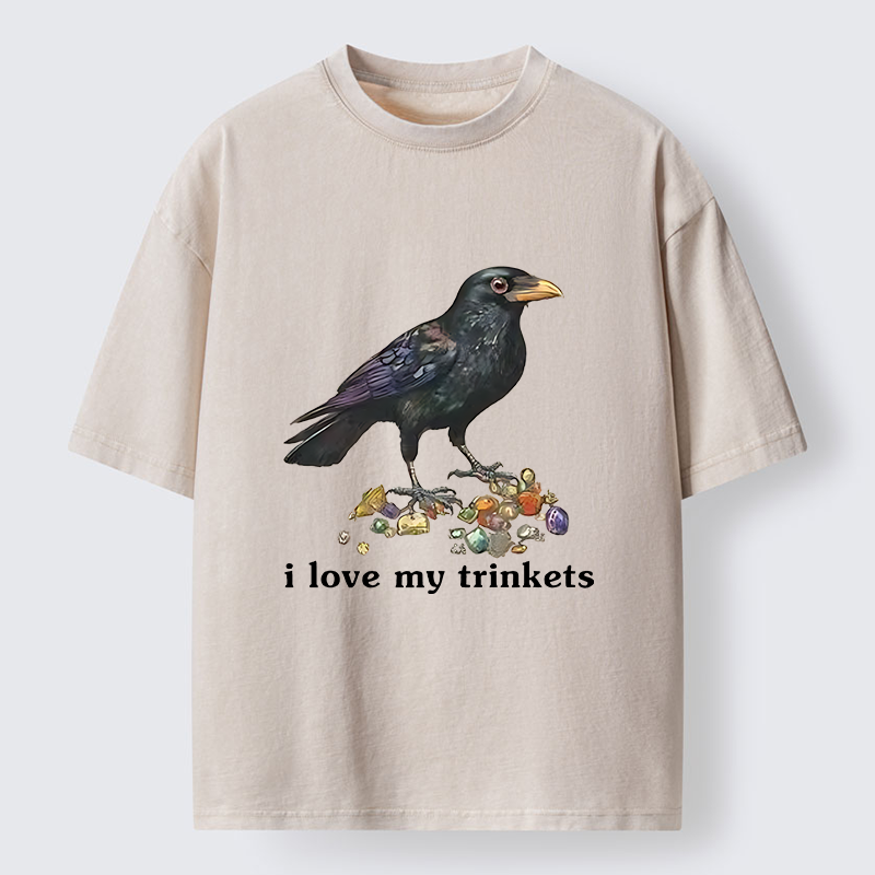 Tokyo-Tiger Crow Likes Its Little Ornaments Washed T-Shirt