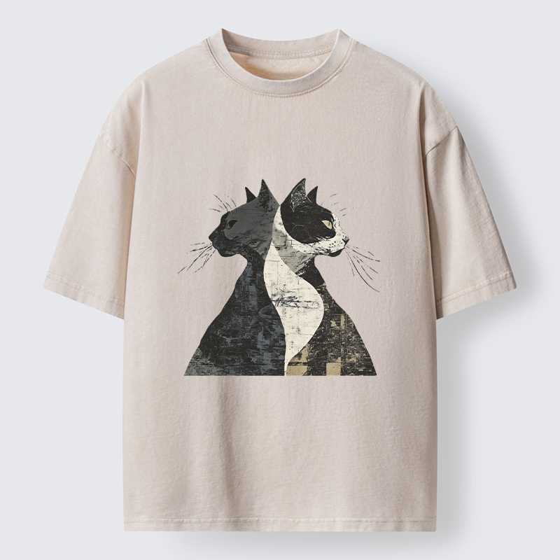 Tokyo-Tiger Silhouette Of Two Black Cats Washed T-Shirt