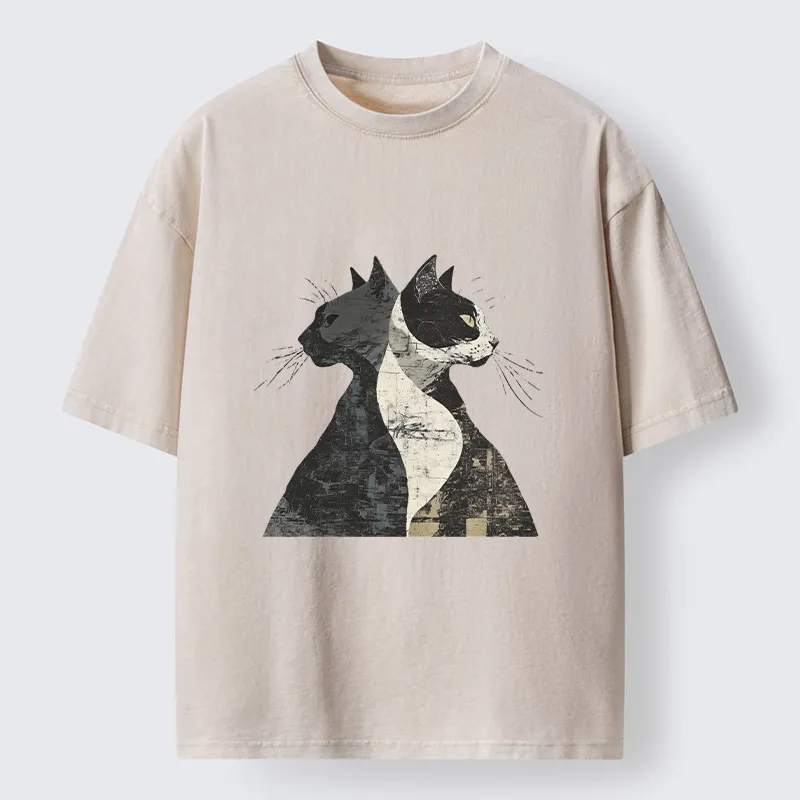 Tokyo-Tiger Silhouette Of Two Black Cats Washed T-Shirt