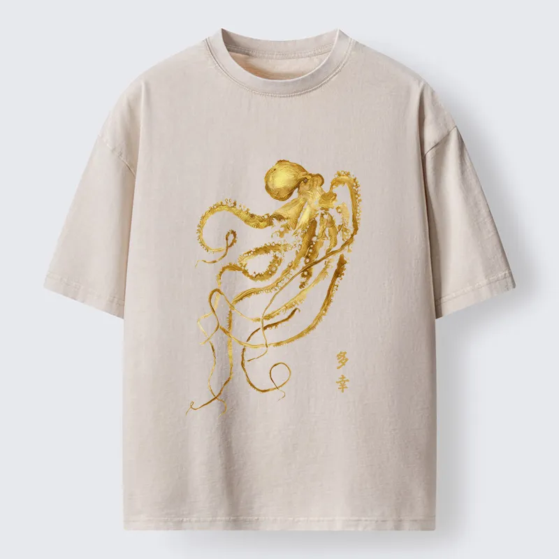 Tokyo-Tiger Octopus Ink Painting Washed T-Shirt