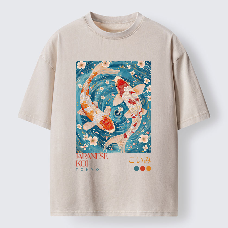 Tokyo-Tiger Koi In The Water Washed T-Shirt