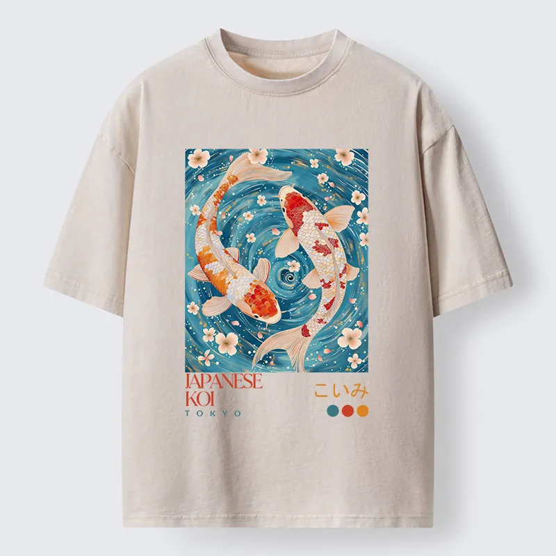 Tokyo-Tiger Koi In The Water Washed T-Shirt