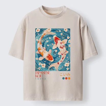 Tokyo-Tiger Koi In The Water Washed T-Shirt