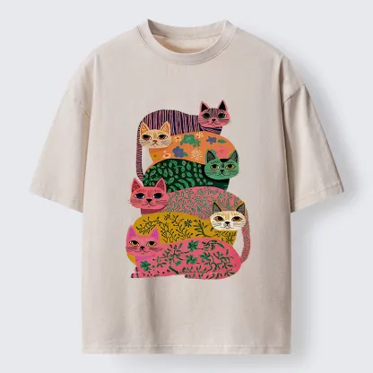 Tokyo-Tiger Colorful Cats Washed T-Shirt
