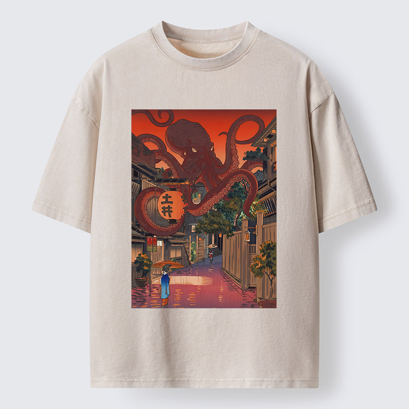 Tokyo-Tiger Monsters Attack The Village Washed T-Shirt