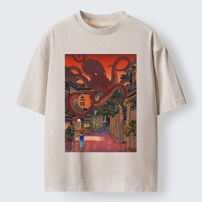 Tokyo-Tiger Monsters Attack The Village Washed T-Shirt