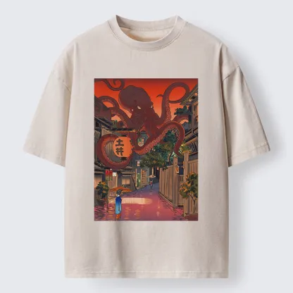 Tokyo-Tiger Monsters Attack The Village Washed T-Shirt
