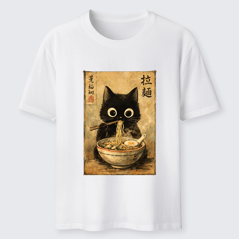 Tokyo-Tiger Cute Black Cat Eating Japanese Ramen Classic T-Shirt