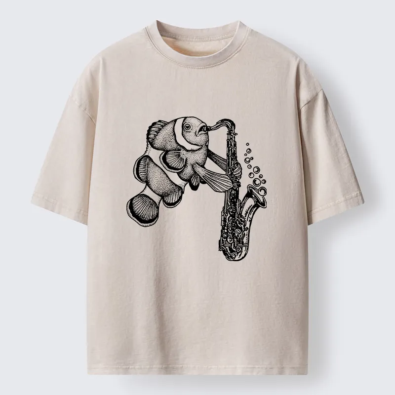 Tokyo-Tiger Clownfish Playing The Saxophone Washed T-Shirt