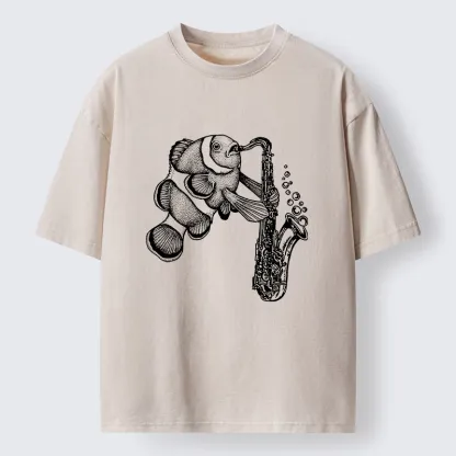 Tokyo-Tiger Clownfish Playing The Saxophone Washed T-Shirt