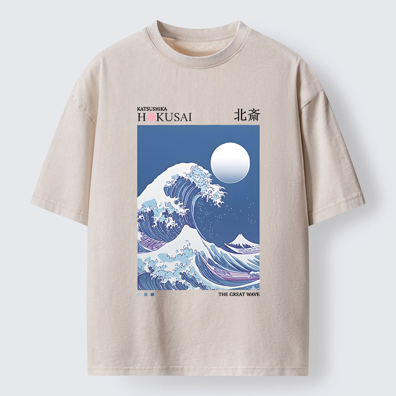 Tokyo-Tiger Blue Ukiyo-e Waves Washed T-Shirt
