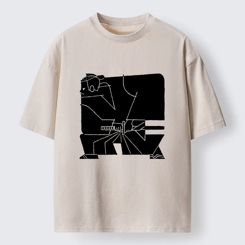 Tokyo-Tiger Pattern Design Samurai Washed T-Shirt