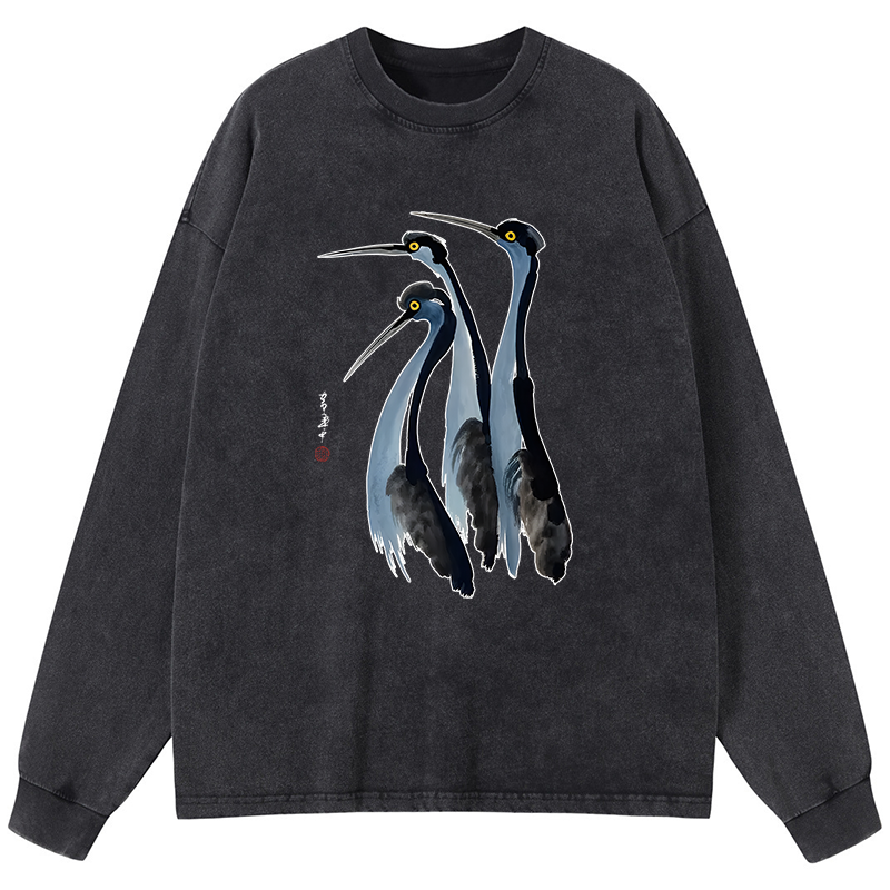 Tokyo-Tiger Blue Crane Washed Long Sleeve T-Shirt
