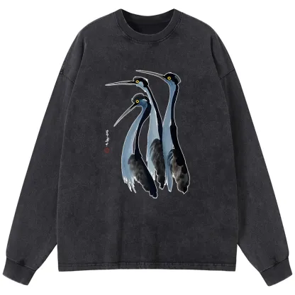 Tokyo-Tiger Blue Crane Washed Long Sleeve T-Shirt