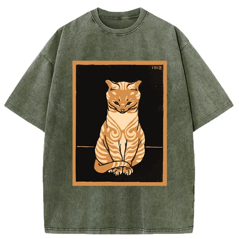 Tokyo-Tiger Cat Sitting And Meditating Washed T-Shirt