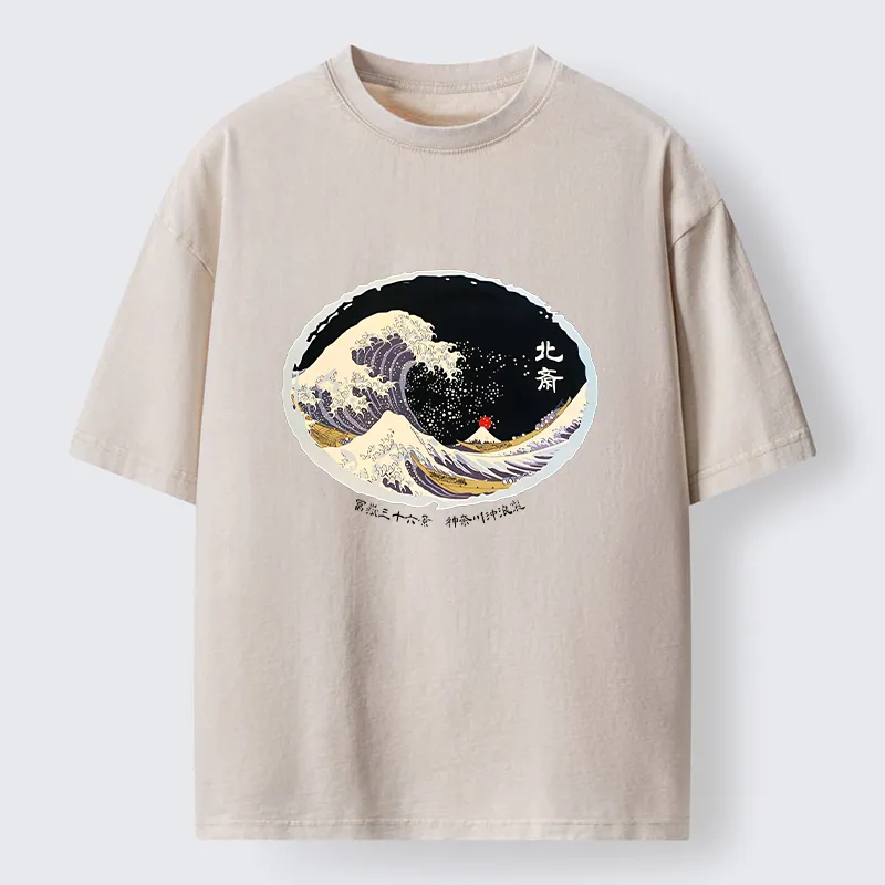Tokyo-Tiger Katsushika Hokusai Waves Washed T-Shirt Sale