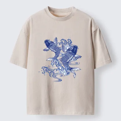 Tokyo-Tiger Traditional Koi Pattern Washed T-Shirt