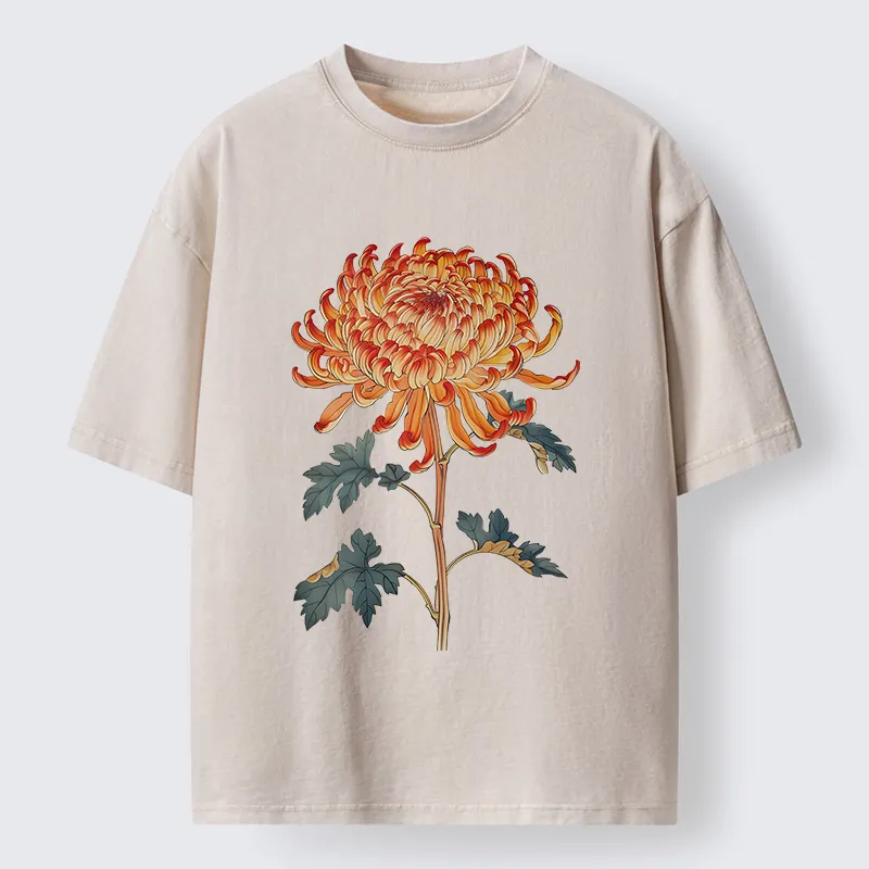 Tokyo-Tiger Japanese Chrysanthemum Washed T-Shirt Sale