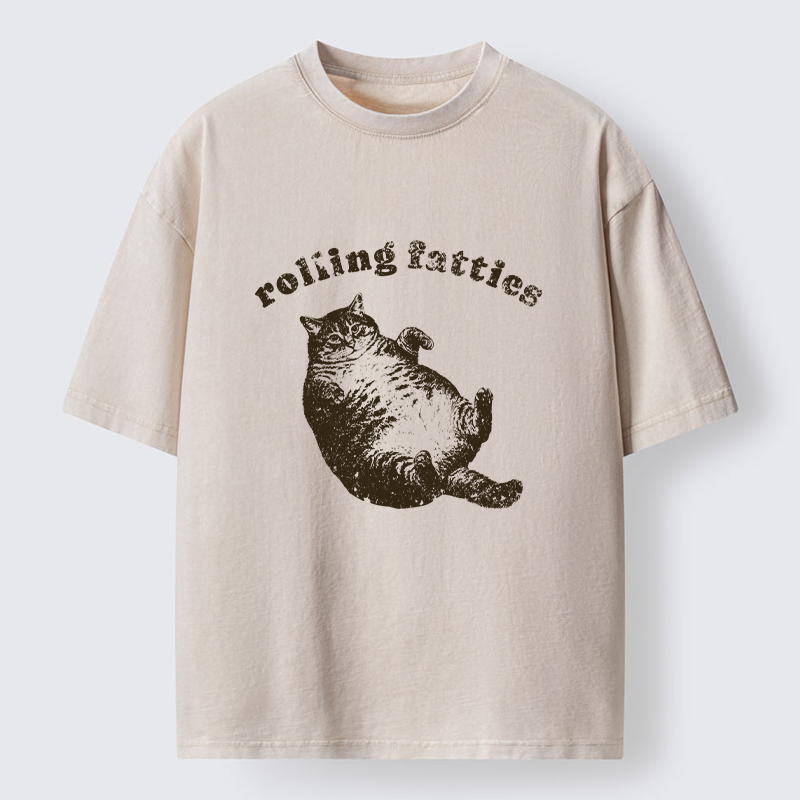 Tokyo-Tiger Rolling Fatties Fat Cat  Washed T-Shirt