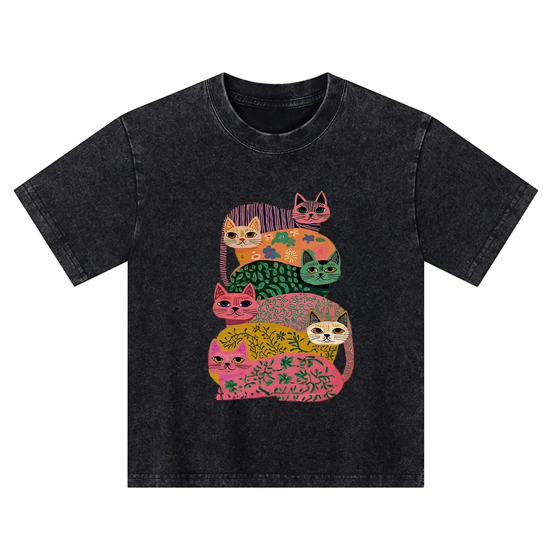 Tokyo-Tiger Colorful Cats Kids Washed T-Shirt