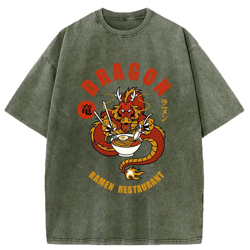 Tokyo-Tiger Ramen Lover Dragon Washed T-Shirt