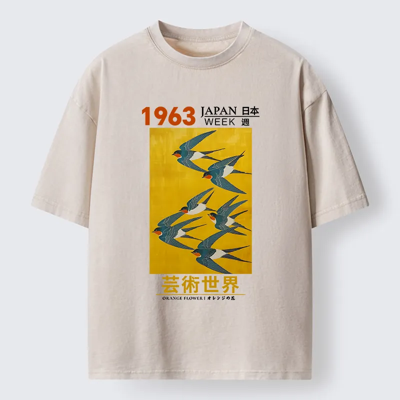 Tokyo-Tiger Swallow Poster Washed T-Shirt Sale