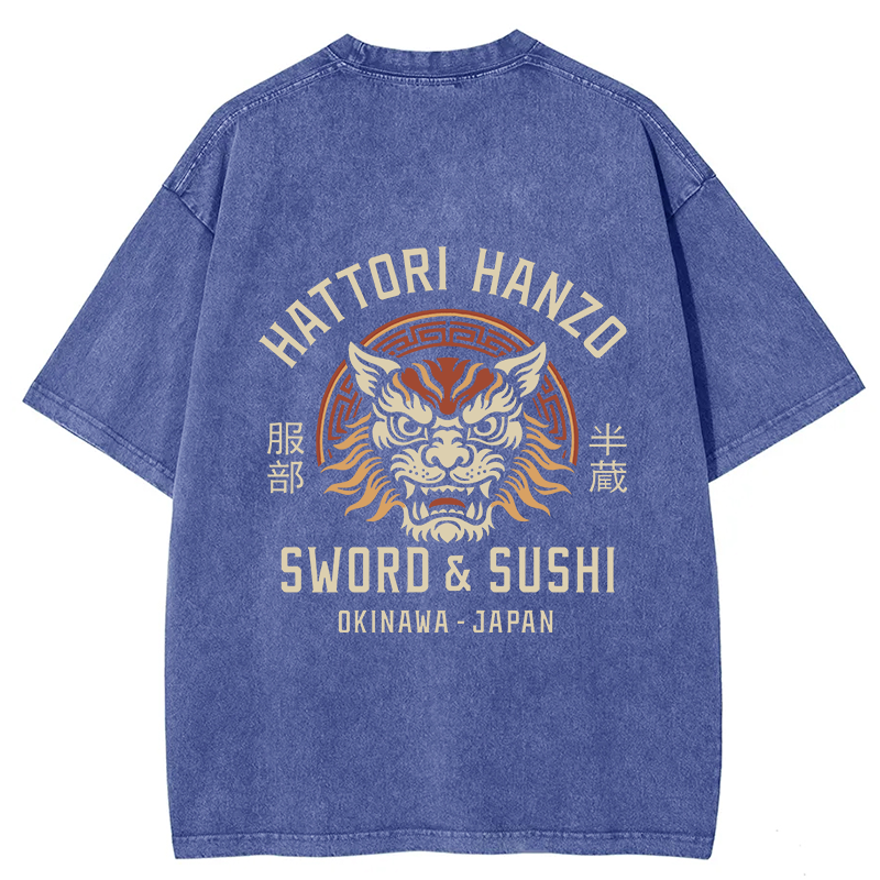 Tokyo-Tiger Hattori Lion Japanese Samurai Back Washed T-Shirt
