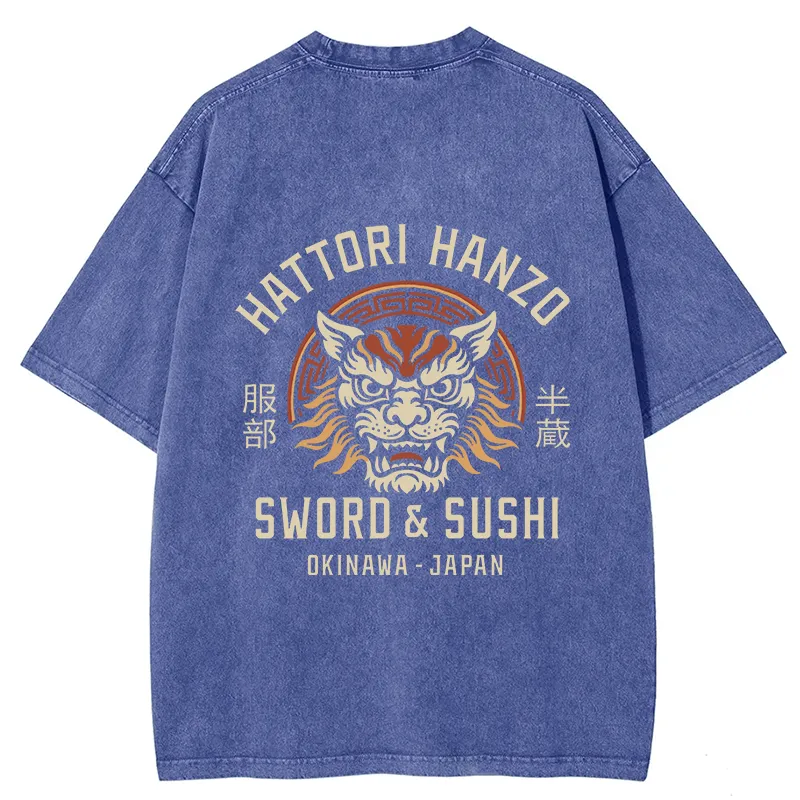 Tokyo-Tiger Hattori Lion Japanese Samurai Back Washed T-Shirt