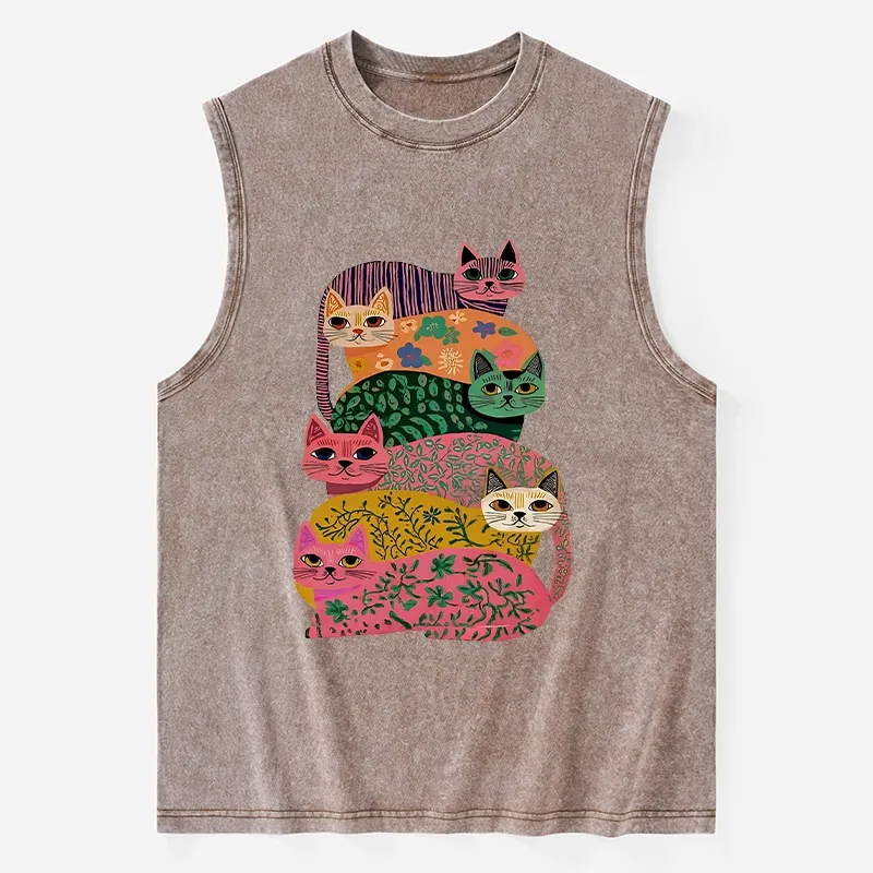 Tokyo-Tiger Colorful Cats Washed Tank