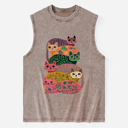 Tokyo-Tiger Colorful Cats Washed Tank