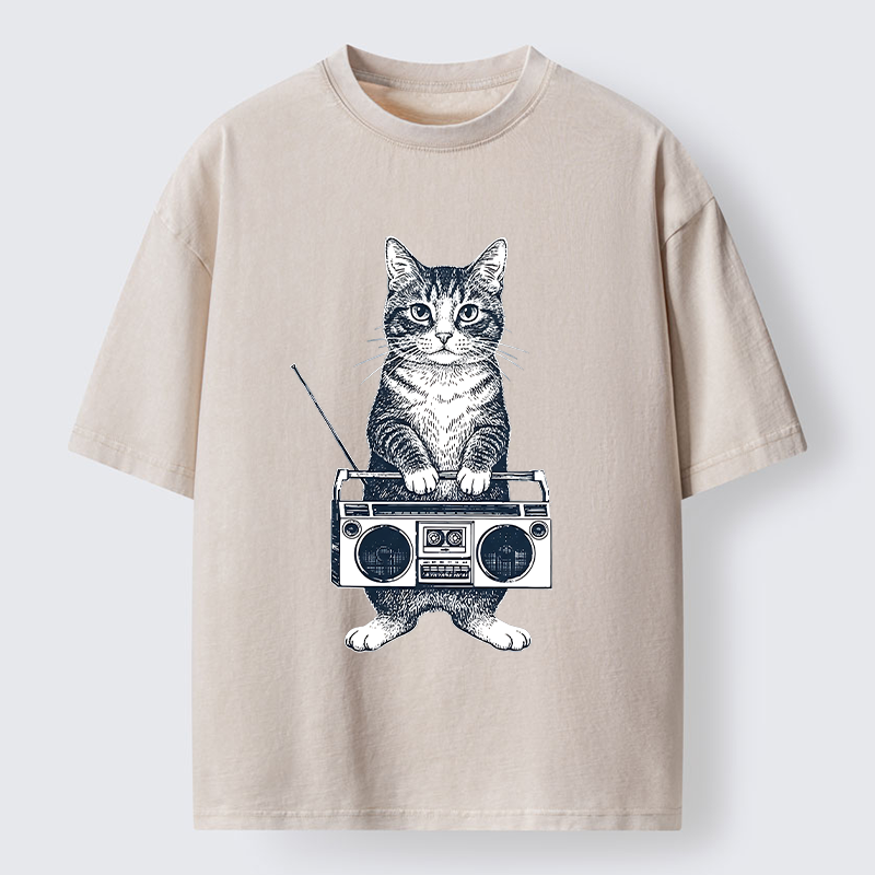 Tokyo-Tiger Cat Carried The Radio Washed T-Shirt