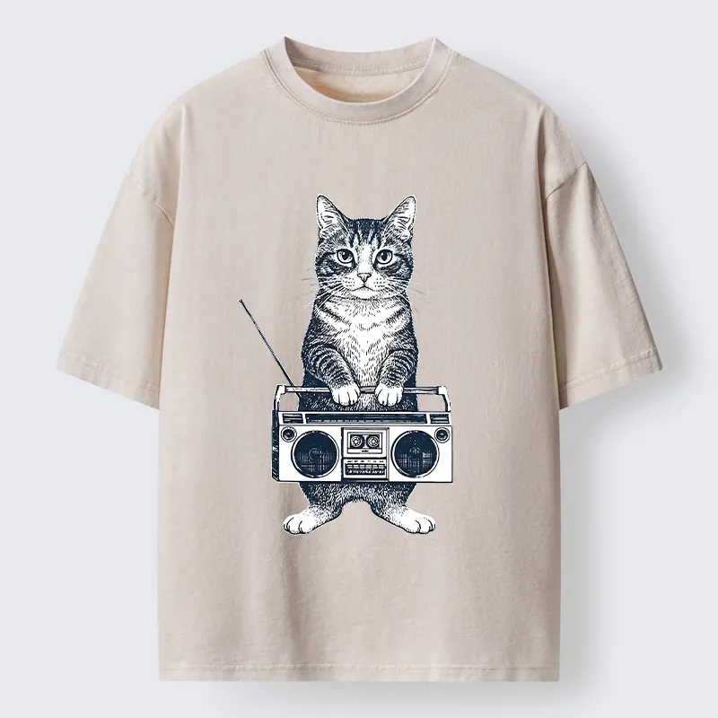 Tokyo-Tiger Cat Carried The Radio Washed T-Shirt