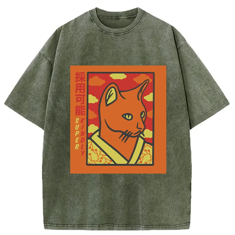 Tokyo-Tiger Super Kindly Cat Washed T-Shirt